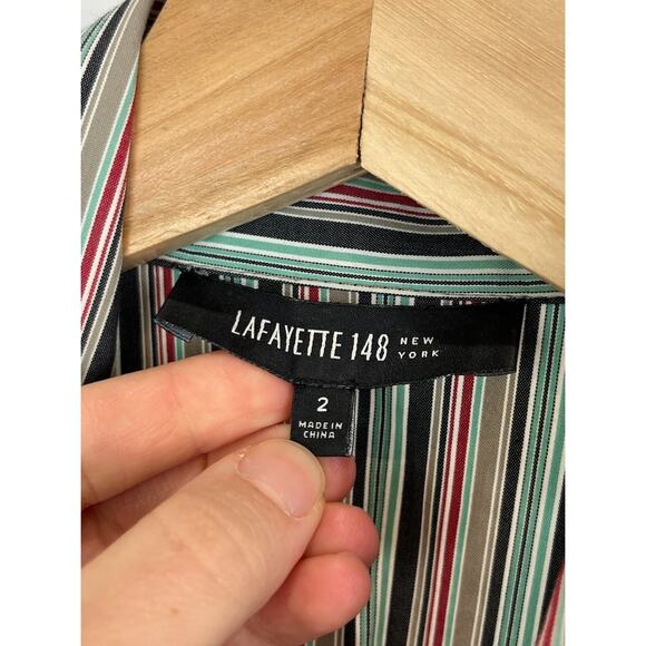 LAFAYETTE 148 Striped Snap Up Shirt Long Sleeve Cotton Blend Multicolor Size 2 - Picture 4 of 6